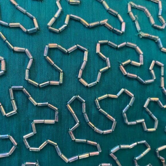 Vintage 100% Silk Peacock Teal Beaded Cocktail Dress - Picture 9 of 13